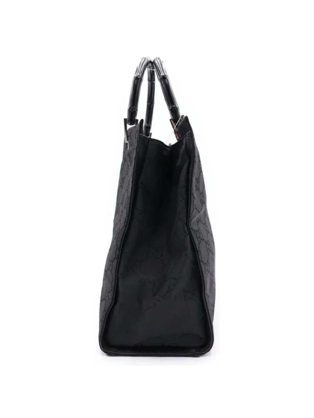 Gucci Tote Back Bamboo GG Canvas Silver Nylon Black